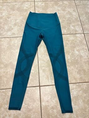 High-Rise Teal Leggings with Geometric Detail